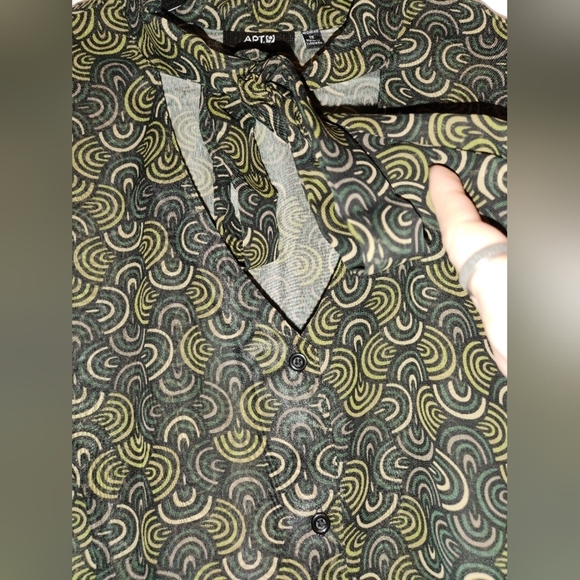 APT 9 WOMANS DESIGNER BOW-TIE BLOUSE PLUS SIZE 1X GREEN BEIGE MULTICOLOR - Picture 7 of 11